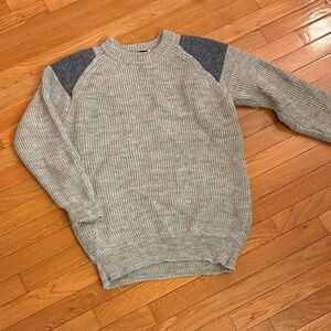 Vintage Wool Men's Heather Gray Crewneck Sweater with Tweed Accents